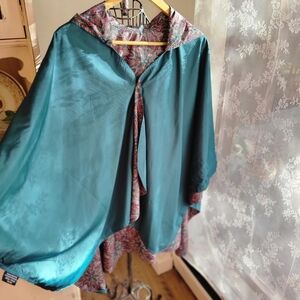Unique Brightly Coloured Rain Cape Poncho In Teal And Paisley